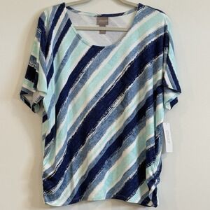 Chico's‎ Texture Stripe Boat Neck Dolman Sleeve Womens Beachy Vacay Resort L/12